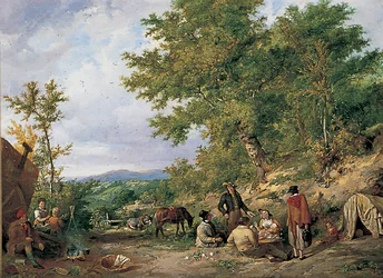 Camino rural con gitanos